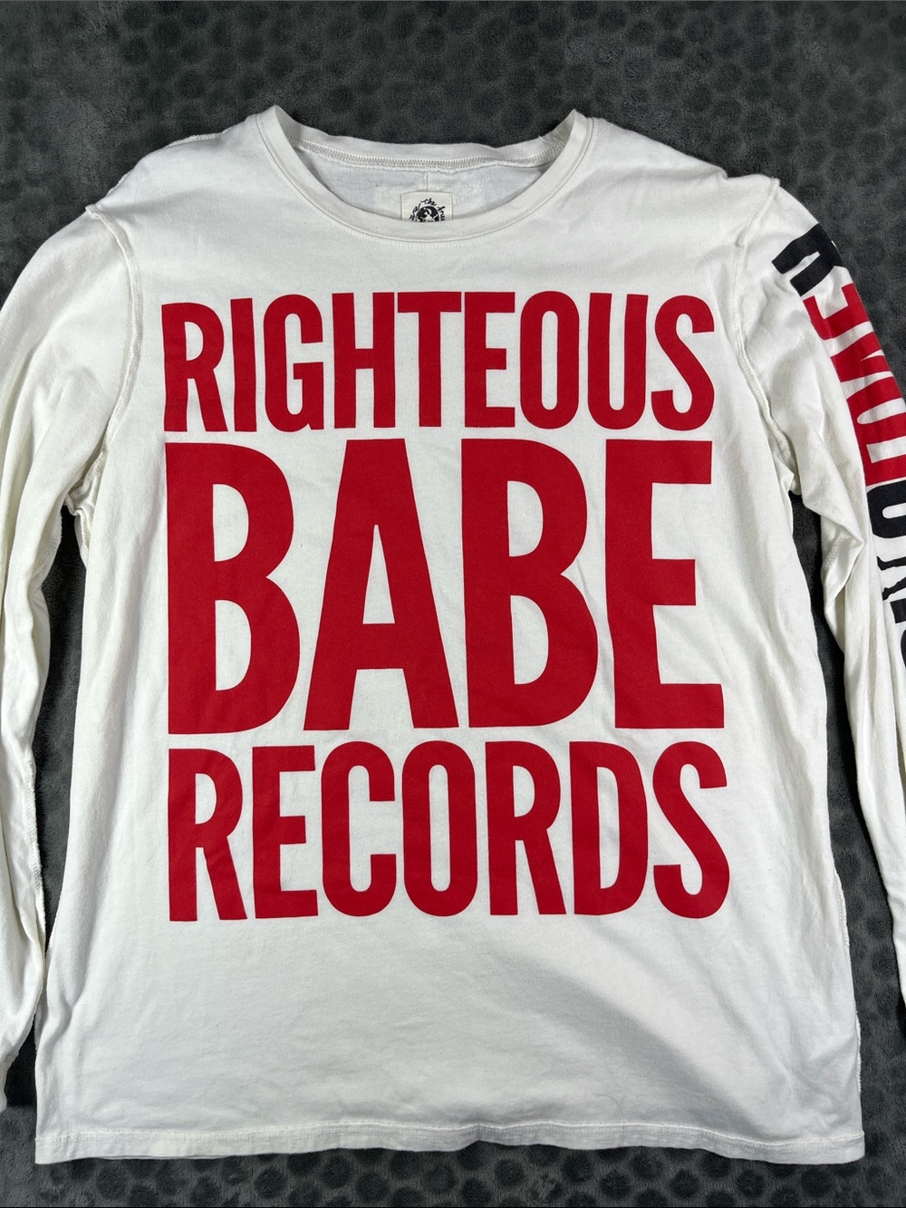We The Free by FreePeople White Long Sleeve Tee w/ Red 'Righteous Babe Records'